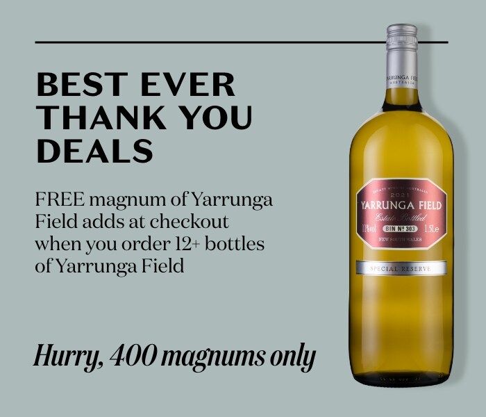 FREE magnum of Yarrunga Field adds at checkout when you order 12+ bottles of Yarrunga Field