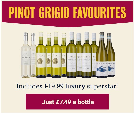 Pinot grigio Favourites - includess £19.99 luxury superstar- Just £7.49 a bottle - 30 % OFF