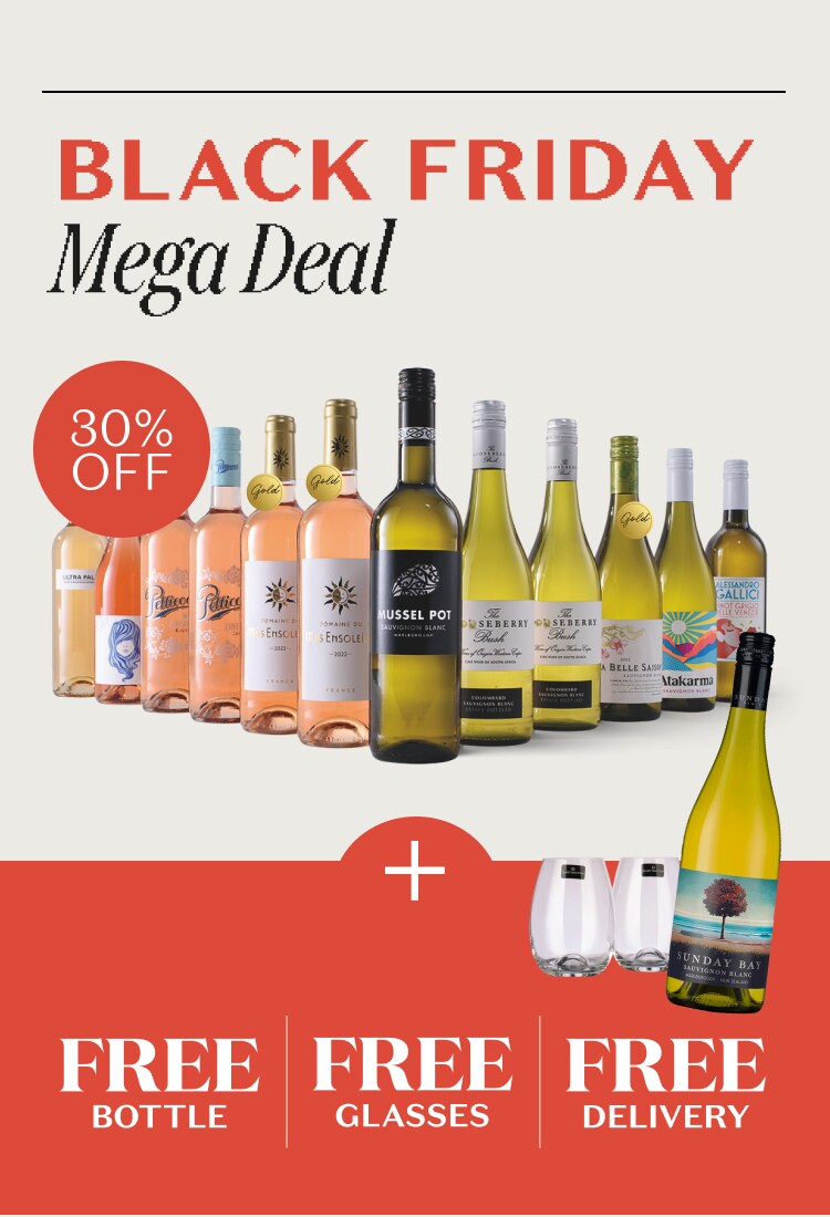 30% OFF Rosé & Whites + FREE bottle, FREE glasses & Free delivery - VERY limited time only