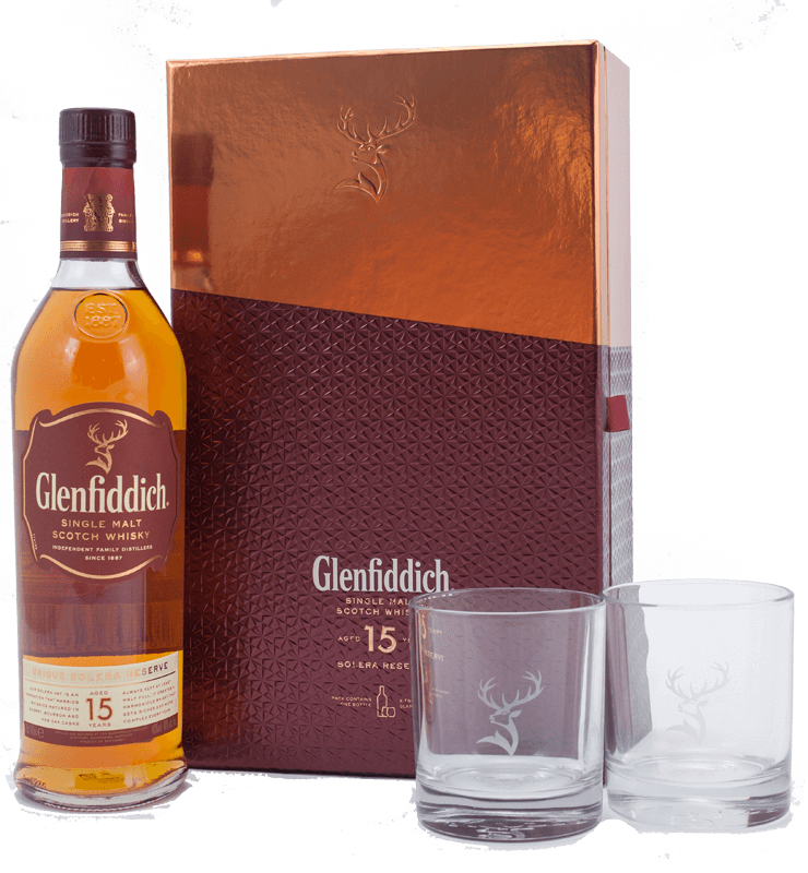 Glenfiddich 15 year-old Scotch Whisky Gift Set with 2 glasses (70cl) NV