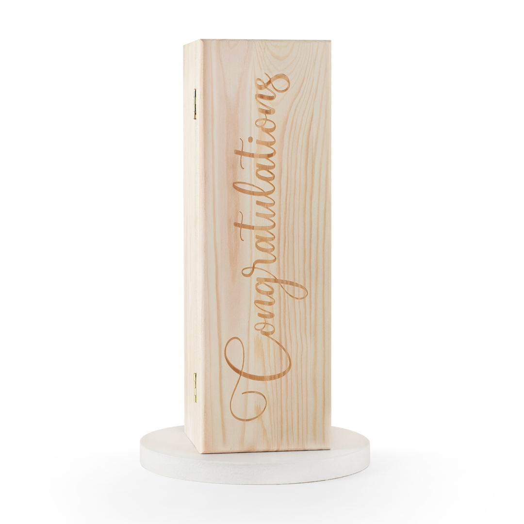 Congratulations 1 bottle Wooden Hinged Box 