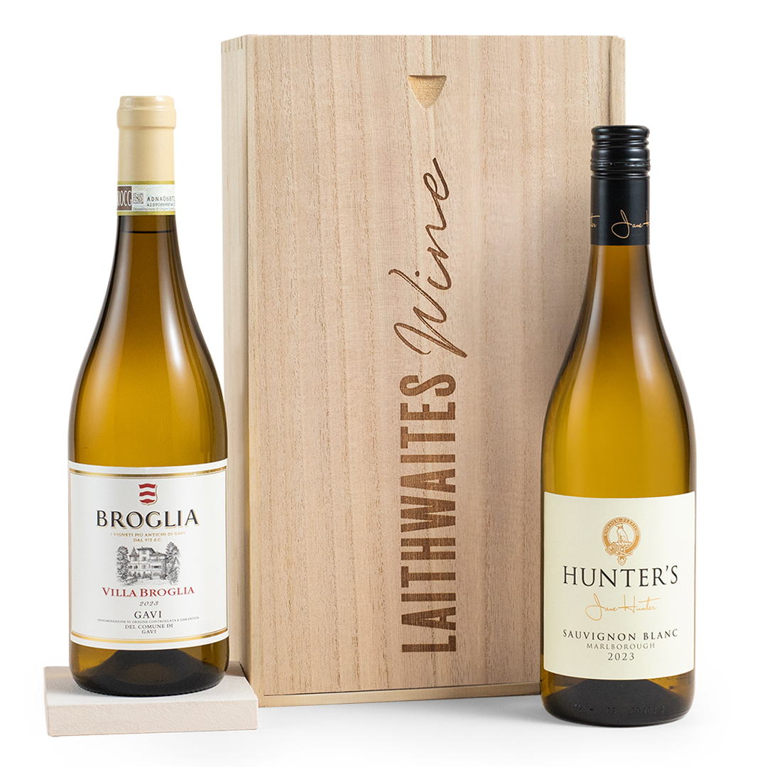 Luxury White Wine Duo in Wooden Gift Box - Free Delivery*