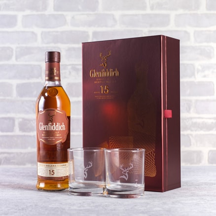 Glenfiddich 15 year-old Single Malt and Glasses Gift