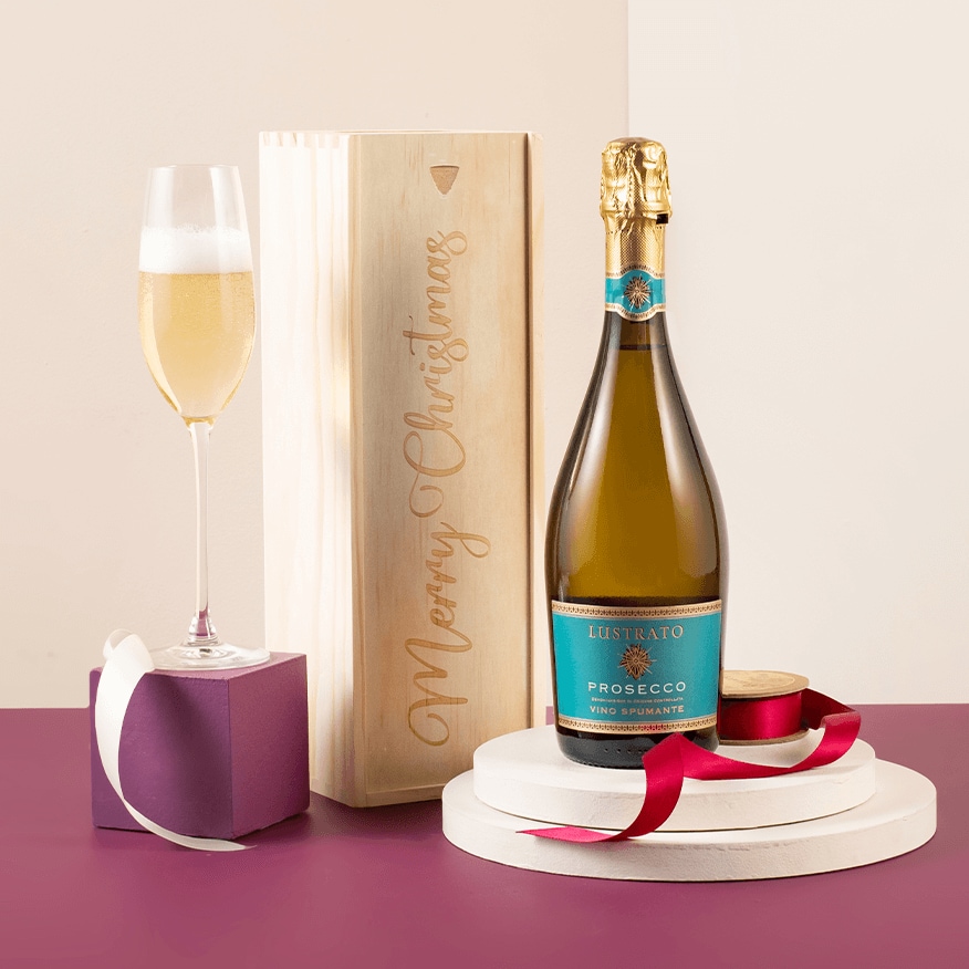 Lustrato Prosecco in Merry Christmas wooden gift box 