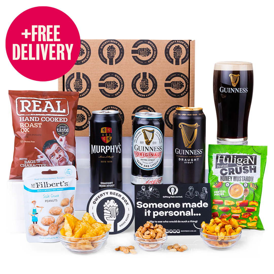 Irish Stout & Snack Hamper with Official Guinness Glass - Free Delivery* Irish Stout & Snack Hamper with Official Guinness Glass - Free Delivery*